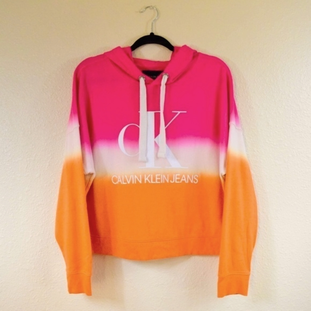 CALVIN KLEIN JEANS || ORANGE PINK & WHITE COLORBLOCK HOODIE⭐️